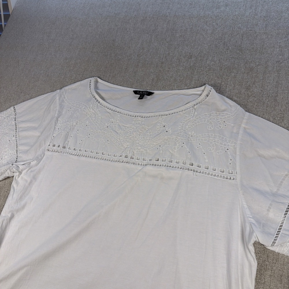 Lauren Ralph Lauren White Crochet Lace Top Women's 3X Boho‎ Cottage Feminine